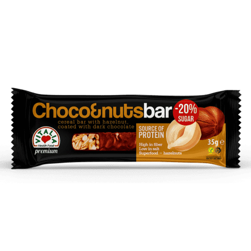 VI. BAR CHOCO&NUTS WITH HAZELNUT COATED WITH DARK CHOCOLATE 24X35G